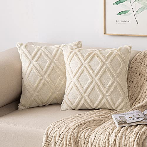 MIULEE 2er Set Kissenbezug Zierkissen Wolle Kissenbezüge Samt Fellkissen kissenhülle kuschelkissen Boho Deko Kissen Flauschig Sofakissen Dekokissen für Sofa Schlafzimmer Wohnzimmer 40x40 cm Beige von MIULEE