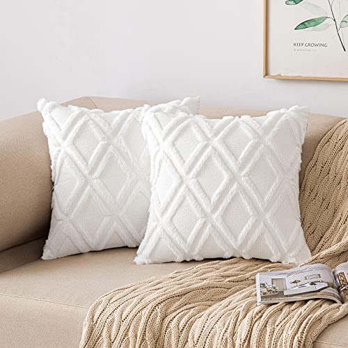 MIULEE 2er Set Kissenbezug Zierkissen Wolle Kissenbezüge Samt Fellkissen kissenhülle kuschelkissen Boho Deko Kissen Flauschig Sofakissen Dekokissen für Sofa Schlafzimmer Wohnzimmer 40x40 cm Weiß von MIULEE