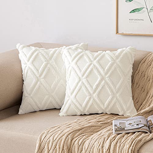 MIULEE 2er Set Kissenbezug Zierkissen Wolle Kissenbezüge Samt Fellkissen kissenhülle kuschelkissen Boho Deko Kissen Flauschig Sofakissen Dekokissen für Sofa Schlafzimmer Wohnzimmer 45x45 cm Milchweiß von MIULEE