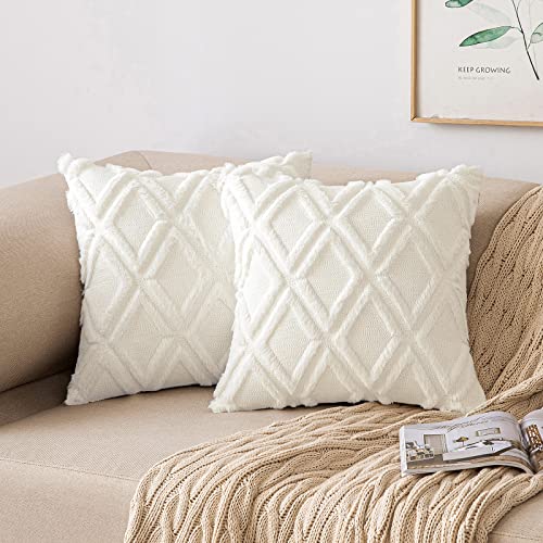 MIULEE 2er Set Kissenbezug Zierkissen Wolle Kissenbezüge Samt Fellkissen kissenhülle kuschelkissen Boho Deko Kissen Flauschig Sofakissen Dekokissen für Sofa Schlafzimmer 45x45 cm Milchweiß von MIULEE