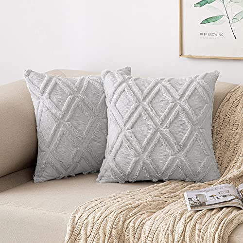 MIULEE 2er Set Kissenbezug Zierkissen Wolle Kissenbezüge Samt Fellkissen Boho Deko Kissen Flauschig Sofakissen Dekokissen für Sofa Schlafzimmer Wohnzimmer 50x50 cm Hellgrau von MIULEE