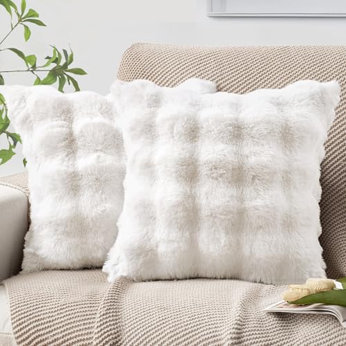 MIULEE 2er Set Sanft Plüsch Kissenbezug 45x45cm Kurze Wolle Samt Flauschig Kissenbezüge Luxus Moderne Stil Kissenhülle für Sofa für Schlafzimmer Dekokissen Waschbar Deko für Couch Weiß von MIULEE