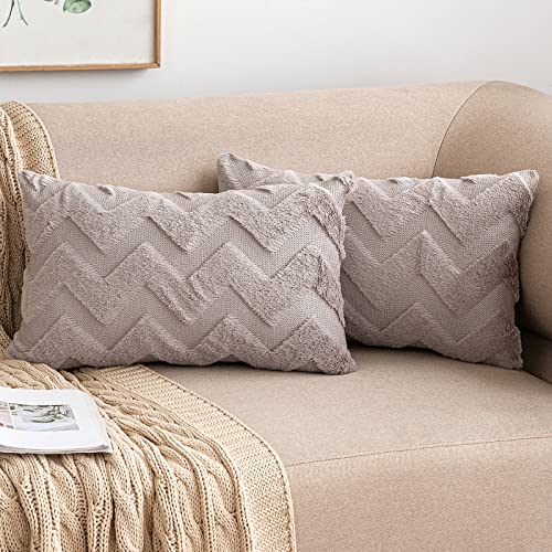 MIULEE 2er Set Wolle Kissenbezüge Dekokissen Polyester Sofakissen Weich Couchkissen Kissenbezug Zierkissenbezug mit Verstecktem Reißverschluss für Wohnzimmer Schlafzimmer 30x50 cm Sandfarbe von MIULEE