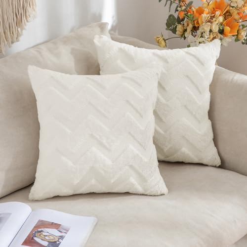 MIULEE 2er Set Wolle Kissenbezüge Dekokissen Polyester Sofakissen Weich Couchkissen Kissenbezug Zierkissenbezug mit Verstecktem Reißverschluss Wohnzimmer Schlafzimmer 60x60 cm Cremeweiß von MIULEE