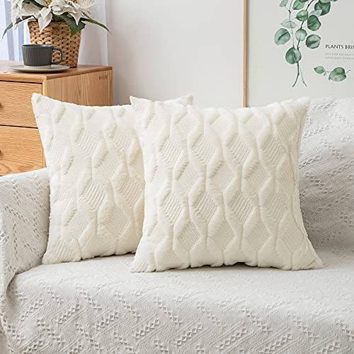 MIULEE 2er Set Wolle Kissenbezüge Dekokissen Polyster Sofakissen Weich Couchkissen Kissenbezug Zierkissenbezug mit Verstecktem Reißverschluss Wohnzimmer Schlafzimmer 40x40 cm Milchweiß von MIULEE