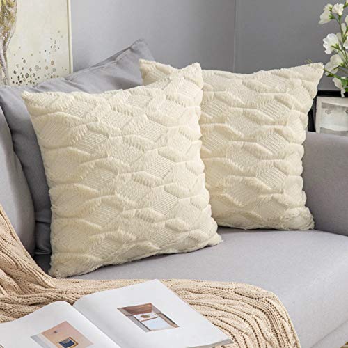 MIULEE 2er Set Wolle Kissenbezüge Dekokissen Polyster Sofakissen Weich Couchkissen Kissenbezug Zierkissenbezug mit Verstecktem Reißverschluss für Wohnzimmer Schlafzimmer 40x40 cm Beige von MIULEE