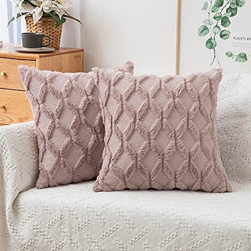 MIULEE 2er Set Wolle Kissenbezüge Dekokissen Polyster Sofakissen Weich Couchkissen Kissenbezug Zierkissenbezug mit Verstecktem Reißverschluss für Wohnzimmer Schlafzimmer 50×50 cm Altrosa von MIULEE