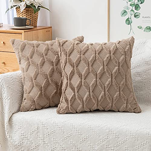 MIULEE 2er Set Wolle Kissenbezüge Dekokissen Samtartig Sofakissen Weich Couchkissen Kissenbezug Zierkissenbezug mit Verstecktem Reißverschluss für Wohnzimmer Schlafzimmer 40×40 cm Taupe von MIULEE