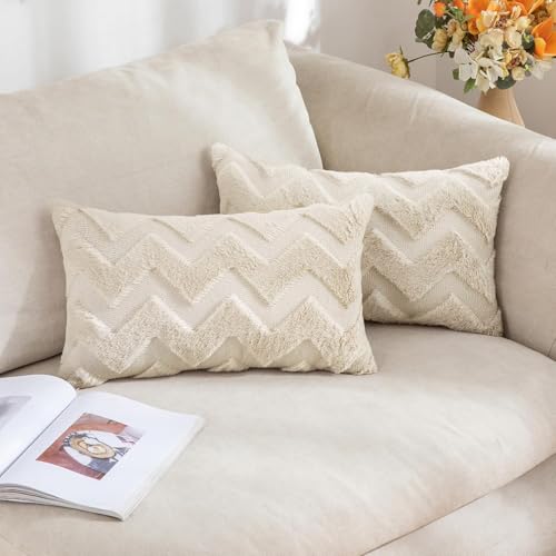 MIULEE 2er Set Wolle Kissenbezüge Sofakissen Dekokissen Welle Polyster Kissenbezüge Couchkissen Weich Kissenbezug Zierkissenbezug Versteckter Reißverschluss Wohnzimmer Schlafzimmer 40x60cm Beige von MIULEE