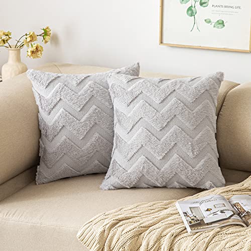 MIULEE 2er Set Wolle Kissenbezüge Sofakissen Dekokissen Welle Polyster Kissenbezüge Couchkissen Weich Kissenbezug Zierkissenbezug Versteckter Reißverschluss Wohnzimmer Schlafzimmer 50x50cm Hellgrau von MIULEE