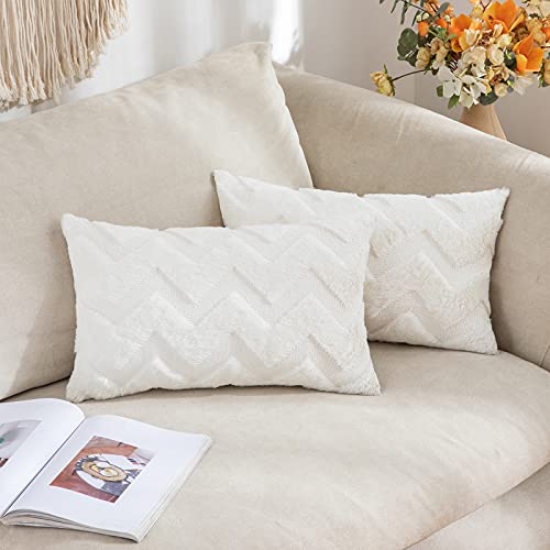 MIULEE 2er Set Wolle Kissenbezüge Sofakissen Dekokissen Welle Polyster Kissenbezüge Couchkissen Weich Kissenbezug Zierkissenbezug Versteckter Reißverschluss Wohnzimmer 40x60cm Cremeweiß von MIULEE
