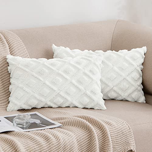 MIULEE Frühling Kissenbezüge 2er Set Wolle Sofakissen Sanft Dekokissen Weich Kissenbezug Couchkissen Dekorativ Zierkissenbezug für Sofa Bett Wohnzimmer Schlafzimmer 30x50 cm Weiß von MIULEE