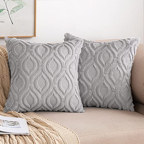 MIULEE Kissenbezug Boho 2er Set Wolle Kissenbezüge Kissenhülle Dekokissen Sofakissen Samtartig Weiche Zierkissen Couchkissen Kurze Plüsch Zierkissenbezug für Wohnzimmer Schlafzimmer 50x50 cm Hellgrau von MIULEE