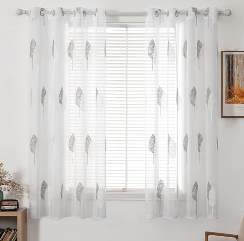 MIULEE Kurz Vorhänge Transparent mit Grau und Weiss Blätter Muster, Modern Stickerei Gardinen Ösen Für Kleines Fenster Kurzgardine, 2er Set Schöne Blätter Muster Vorhang Fenster H 145 x B 140 MIULEE Kurz Vorhänge Transparent mit Grau und Weiss Blätter Muster, Modern Stickerei Gardinen Ösen Für Kleines Fenster Kurzgardine, 2er Set Schöne Blätter Muster Vorhang Fenster H 145 x B 140 von MIULEE