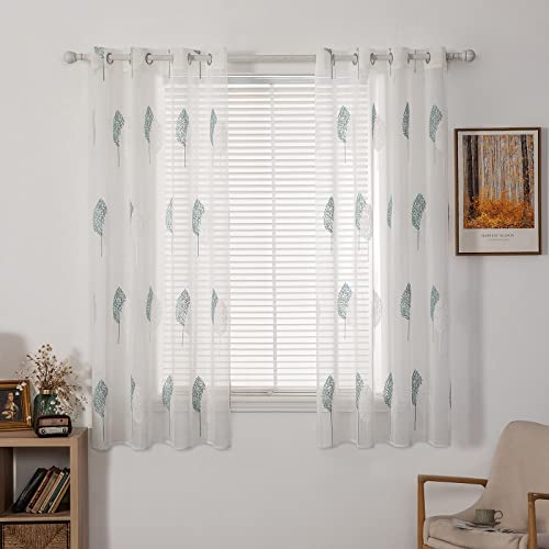 MIULEE Kurz Vorhänge Transparent mit Türkis und Weiss Blätter Muster, Modern Stickerei Gardinen Ösen Für Kleines Fenster Kurzgardine, 2er Set Schöne Blätter Muster Vorhang Fenster H 145 x B 140 MIULEE Kurz Vorhänge Transparent mit Türkis und Weiss Blätter Muster, Modern Stickerei Gardinen Ösen Für Kleines Fenster Kurzgardine, 2er Set Schöne Blätter Muster Vorhang Fenster H 145 x B 140 von MIULEE