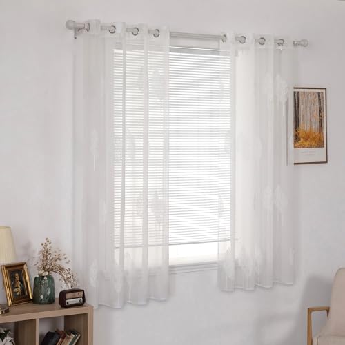 MIULEE Kurz Vorhänge Transparent mit Weiss Blätter Muster, Modern Stickerei Gardinen Ösen Für Kleines Fenster Kurzgardine, 2er Set Schöne Blätter Muster Vorhang Fenster H 145 x B 140 MIULEE Kurz Vorhänge Transparent mit Weiss Blätter Muster, Modern Stickerei Gardinen Ösen Für Kleines Fenster Kurzgardine, 2er Set Schöne Blätter Muster Vorhang Fenster H 145 x B 140 von MIULEE