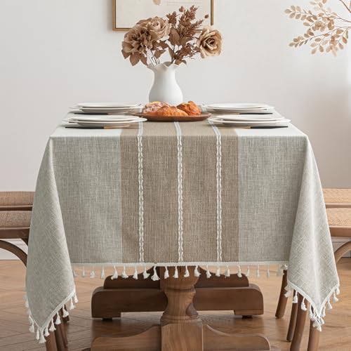 MIULEE Leinen Tischdecke 100x140cm Beige Streifen Leinenoptik Tischdecke Abwaschbar Table Cloth Boho Tischdecke Quadratisch für Küchentisch und Outdoor Tischtuch MIULEE Leinen Tischdecke 100x140cm Beige Streifen Leinenoptik Tischdecke Abwaschbar Table Cloth Boho Tischdecke Quadratisch für Küchentisch und Outdoor Tischtuch von MIULEE