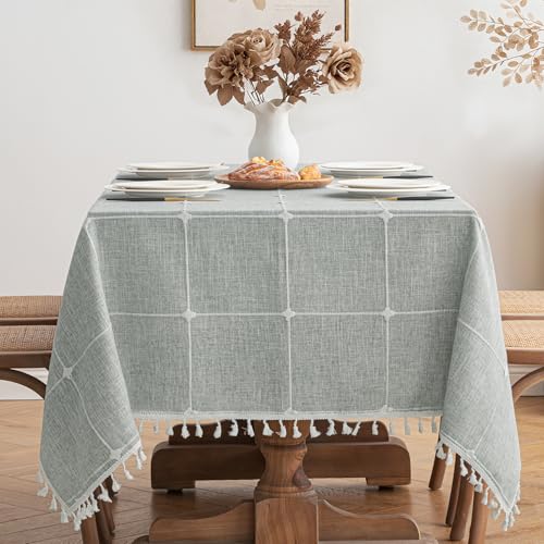 MIULEE Leinen Tischdecke 100x140cm Grau kariert Leinenoptik Tischdecke Abwaschbar Table Cloth Boho Tischdecke Quadratisch für Küchentisch und Outdoor Tischtuch von MIULEE