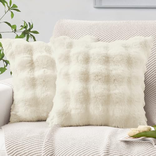 MIULEE Plüsch Kissenbezug 40x40 cm Kissenbezüge Flauschig Kissen Sofakissen Fell Beide Seiten Kurze Wolle Dekokissen Luxus Square Kissenhülle für Sofa für Schlafzimmer Waschbar Deko Cremeweiß 2er Set von MIULEE