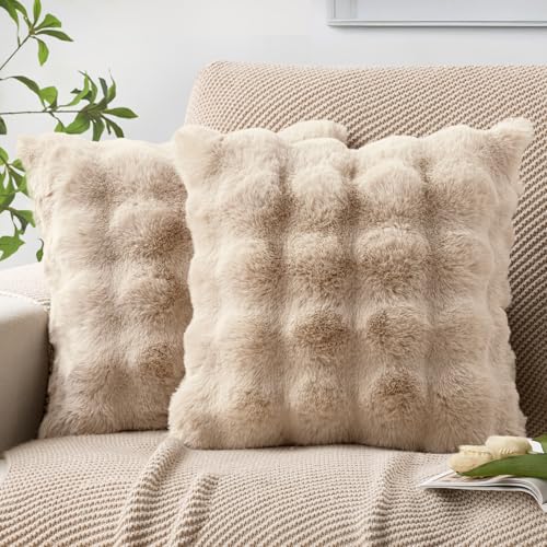 MIULEE Plüsch Kissenbezug 40x40 cm Kissenbezüge Flauschig Kissen Sofakissen Fell Beide Seiten Kurze Wolle Dekokissen Luxus Square Kissenhülle für Sofa für Schlafzimmer Waschbar Deko Hellbeige 2er Set von MIULEE