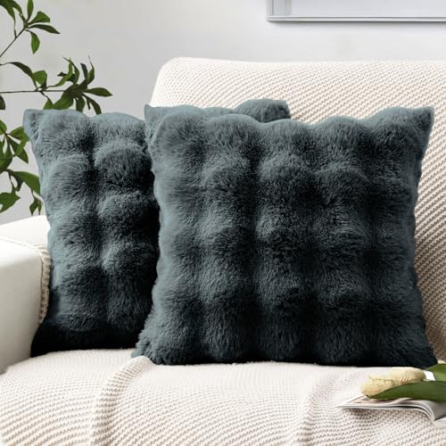 MIULEE Plüsch kissenbezug 50x50 cm Kissenbezüge Flauschig Kissen Sofakissen Fell Beide Seiten Kurze Wolle Dekokissen Luxus Square Kissenhülle für Sofa für Schlafzimmer Waschbar Deko Dunkelgrau 2er Set von MIULEE