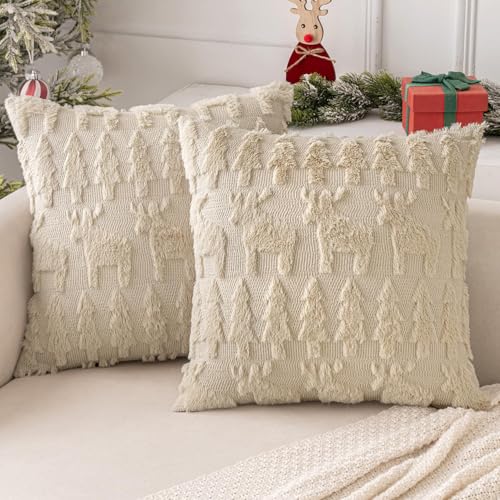 MIULEE Weihnachten Kissenbezug Weihnachtstag 2er Set Kurz Wolle und Samt Kissenbezüge Deko Luxuriöses Winter Zierkissenbezug für Sofa Schlafzimmer Wohnzimmer, Elch-Muster, Beige, 40x40cm MIULEE Weihnachten Kissenbezug Weihnachtstag 2er Set Kurz Wolle und Samt Kissenbezüge Deko Luxuriöses Winter Zierkissenbezug für Sofa Schlafzimmer Wohnzimmer, Elch-Muster, Beige, 40x40cm von MIULEE