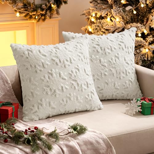 MIULEE Weihnachten Kissenbezug Weihnachtstag 2er Set Kurz Wolle und Samt Kissenbezüge Deko Runde Schneeflocken Luxuriöses Winter Zierkissenbezug für Sofa Schlafzimmer Wohnzimmer Creme 40x40cm von MIULEE