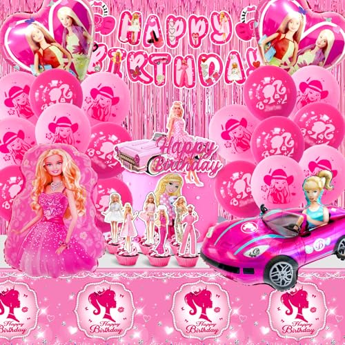 48pcs Barb Geburtstag Deko Set, Barb Deko Geburtstag Mädchen, Barb Party Deko, Barb Ballon, Tortendeko, Luftballon Helium Barb,Happy Birthday Banner,Tischdecke,Kuchen Deko,Barb Deko Geburtstag von MIUNUO