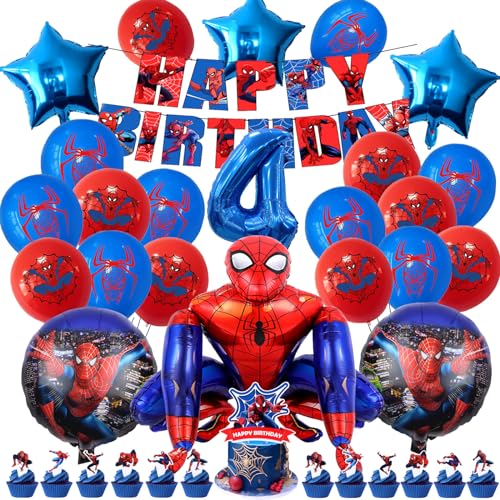 49 Stück Spiderma Geburtstagsdeko 4 Jahre, Spiderma Luftballons Party Dekoration 4 Jahre, Spiderma Geburtstag Deko Ballon 4 Jahre, Spiderma Geburtstag Banner Fete Kit Geburtstag Ballons von MIUNUO