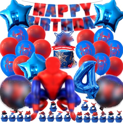 49 Stück Spiderma Geburtstagsdeko 4 Jahre, Spiderma Luftballons Party Dekoration 4 Jahre, Spiderma Geburtstag Deko Ballon 4 Jahre, Spiderma Geburtstag Banner Fete Kit Geburtstag Ballons von MIUNUO