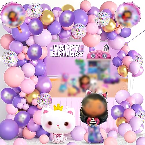 71 Pcs Gabby's Party Dekoration Luftballon, Gabby's Dekorationen für Geburtstagsfeiern, Gabby's Geburtstagsdeko Mädchen, Helium Ballon, Partydekorationen, Luftballon Party Supplies, Party Deko Kit von MIUNUO