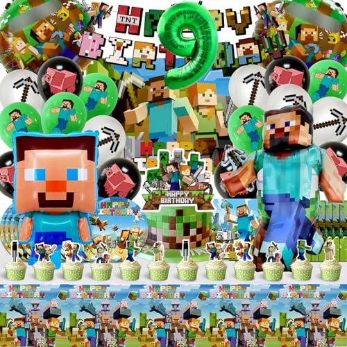 81pcs Minecr Geburtstag Deko, Luftballons Minecr, Kinder Geburtstagsdeko 9 Jahre, Kuchen Spiel Dekoration, Kinder Party Geburtstag Dekoration Banner Tischdecke 81pcs Minecr Geburtstag Deko, Luftballons Minecr, Kinder Geburtstagsdeko 9 Jahre, Kuchen Spiel Dekoration, Kinder Party Geburtstag Dekoration Banner Tischdecke von MIUNUO
