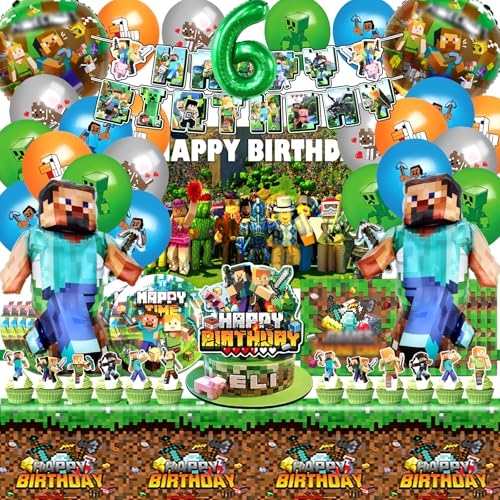 83pcs Minecr Geburtstag Deko, Kinder Geburtstagsdeko 6 Jahre, Luftballons Minecr, Kuchen Spiel Dekoration, Kinder Party Geburtstag Dekoration Banner Tischdecke 83pcs Minecr Geburtstag Deko, Kinder Geburtstagsdeko 6 Jahre, Luftballons Minecr, Kuchen Spiel Dekoration, Kinder Party Geburtstag Dekoration Banner Tischdecke von MIUNUO