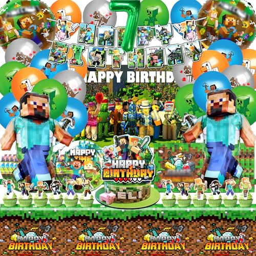 83pcs Minecr Geburtstag Deko, Kinder Geburtstagsdeko 7 Jahre, Luftballons Minecr, Kuchen Spiel Dekoration, Kinder Party Geburtstag Dekoration Banner Tischdecke 83pcs Minecr Geburtstag Deko, Kinder Geburtstagsdeko 7 Jahre, Luftballons Minecr, Kuchen Spiel Dekoration, Kinder Party Geburtstag Dekoration Banner Tischdecke von MIUNUO