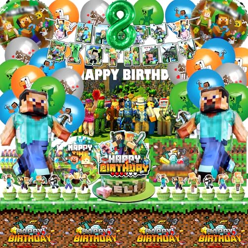 83pcs Minecr Geburtstag Deko, Kinder Geburtstagsdeko 8 Jahre, Luftballons Minecr, Kuchen Spiel Dekoration, Kinder Party Geburtstag Dekoration Banner Tischdecke 83pcs Minecr Geburtstag Deko, Kinder Geburtstagsdeko 8 Jahre, Luftballons Minecr, Kuchen Spiel Dekoration, Kinder Party Geburtstag Dekoration Banner Tischdecke von MIUNUO
