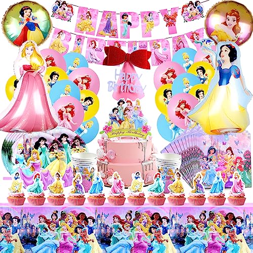 90 Stück Prinzessin Geburtstag Deko, Prinzessin Party Deko, Prinzessin Geburtstagsdeko, Folienballon Prinzessin, Prinzessin Tortendeko, Prinzessin Geschirr, Prinzessin Tischdecke von MIUNUO