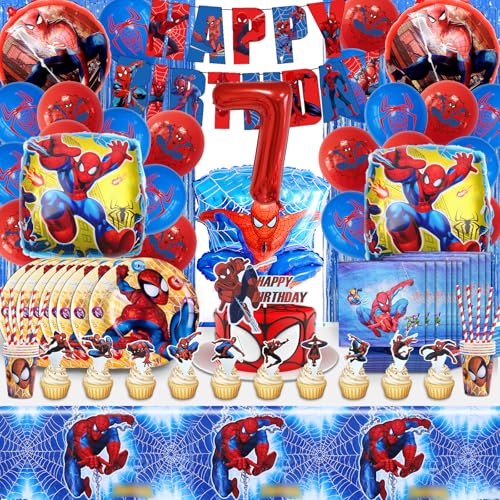 110PCS 7 Jahre Spiderma Geburtstagsdeko Luftballons, 7 Jahre Spiderma Partygeschirr Geburtstag, 7 Jahre Spiderma Partygeschirr Kindergeburtstag Junge, Enthält Luftballons, Teller, Tasse, Tischdecke 110PCS 7 Jahre Spiderma Geburtstagsdeko Luftballons, 7 Jahre Spiderma Partygeschirr Geburtstag, 7 Jahre Spiderma Partygeschirr Kindergeburtstag Junge, Enthält Luftballons, Teller, Tasse, Tischdecke von MIUNUO
