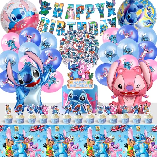 99pcs Stitc Geburtstagsdeko, Lil und Stitc Ggeburtstag Deko, Stitc Deko Geburtstag, Stitc Kuchen Deko, Stitc Sticker, Stitc Ballons,Stitc Tortendeko für Kindergeburtstag von MIUNUO