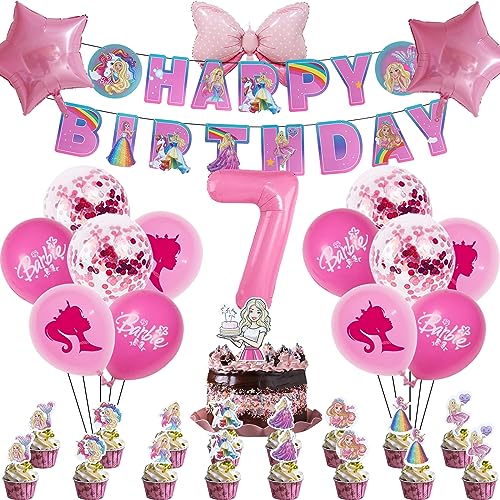 Barbi-Prinzessin Geburtstag Deko Set, Barbi-Prinzessin Deko Geburtstag 7 Jahre, Barbi Party Deko, Barbi Deko Geburtstag Mädchen, Barbi Tortendeko Ballon, Geburtstag Luftballon von MIUNUO