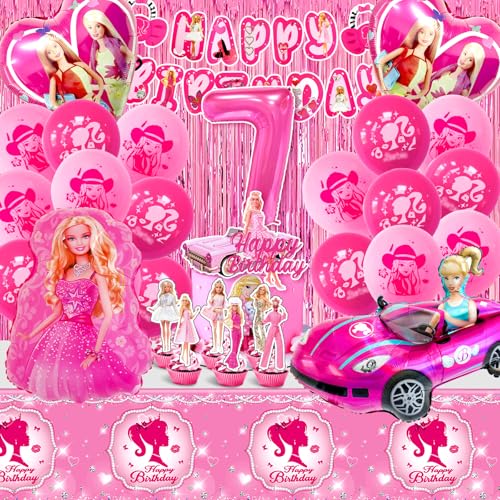 Barb 49-teiliges Geburtstag Deko Set für 7 Jahre - Party Ballon, Tortendeko, Luftballon Helium, Happy Birthday Banner, Tischdecke, Kuchen Deko für Mädchen Barb 49-teiliges Geburtstag Deko Set für 7 Jahre - Party Ballon, Tortendeko, Luftballon Helium, Happy Birthday Banner, Tischdecke, Kuchen Deko für Mädchen von MIUNUO