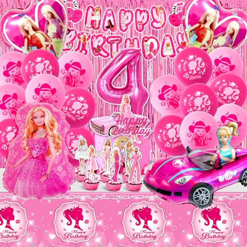 Barb Geburtstag Deko Set 49-teilig für 4 Jahre - Party Ballon, Tortendeko, Luftballon Helium, Happy Birthday Banner, Tischdecke, Kuchen Deko für Mädchen Barb Geburtstag Deko Set 49-teilig für 4 Jahre - Party Ballon, Tortendeko, Luftballon Helium, Happy Birthday Banner, Tischdecke, Kuchen Deko für Mädchen von MIUNUO