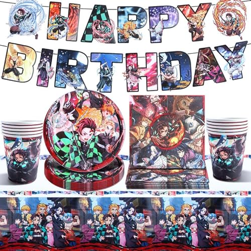 MIUNUO Party Geschirr, Geburtstag Partygeschir, Geburtstag Deko, Party Dekoration,Anime Partygeschirr Set mit Banner Tischdecken Teller Becher Serviette von MIUNUO