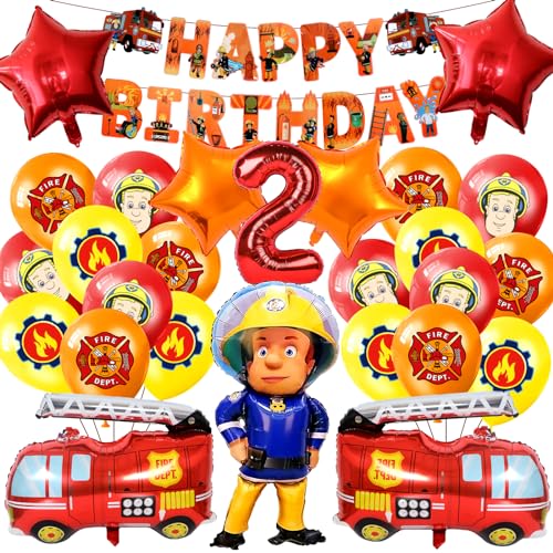 Feuerwehrmann Dekoration, Feuerwehrmann Luftballon, Feuerwehrmann Geburtstag Deko, Feuerwehrmann Folienballon, Feuerwehrmann Banner Geburtstag,für 2 Jahre Kinder Party Dekoration von MIUNUO