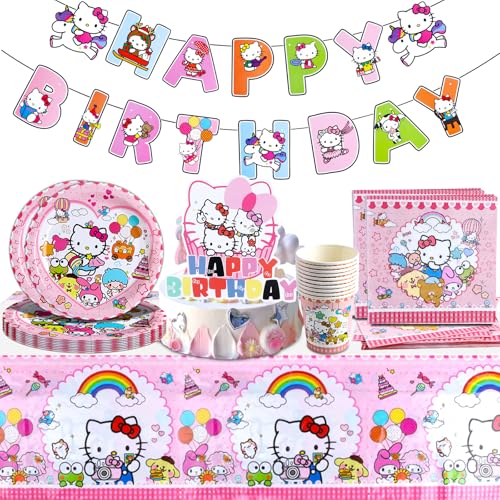 Kitty Partygeschirrt, Kitty Geburtstagsdeko, Kitty Geschirr deko ,Kitty Geburtstag Dekoration Geschirr Set, Party Zubehör Tischdecke Teller Becher Servietten Kitty Partygeschirrt, Kitty Geburtstagsdeko, Kitty Geschirr deko ,Kitty Geburtstag Dekoration Geschirr Set, Party Zubehör Tischdecke Teller Becher Servietten von MIUNUO