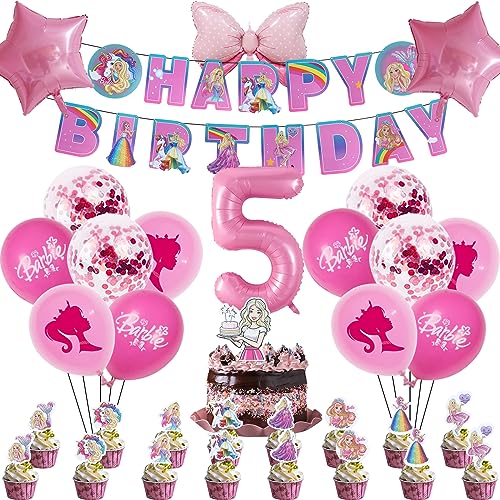 Barbi-Prinzessin Geburtstag Deko Set, Barbi-Prinzessin Deko Geburtstag 5 Jahre, Barbi Party Deko, Barbi Deko Geburtstag Mädchen, Barbi Tortendeko Ballon, Geburtstag Luftballon von MIUNUO