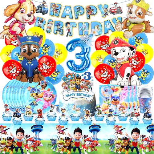 Paw Dog Geburtstagsdeko 3 Jahre - Folienballon, Tischdecke, Teller, Tortendeko, Kuchen Deko - Geburtstagsdeko Junge von MIUNUO