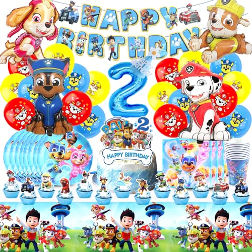 Paw Kindergeburtstag Deko 2 jahre, Dog Geburtstag Deko, Paw Deko Geburtstag, Geburtstagsdeko Kinder, Geburtstagsdeko Junge, Patrol Folienballon, Tischdecke Geburtstag,Teller,Tortendeko,Kuchen Deko von MIUNUO