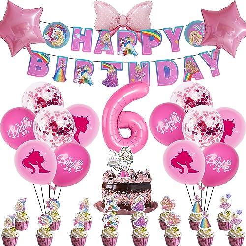 Barbi-Prinzessin Geburtstag Deko Set, Barbi-Prinzessin Deko Geburtstag 6 Jahre, Barbi Party Deko, Barbi Deko Geburtstag Mädchen, Barbi Tortendeko Ballon, Geburtstag Luftballon von MIUNUO