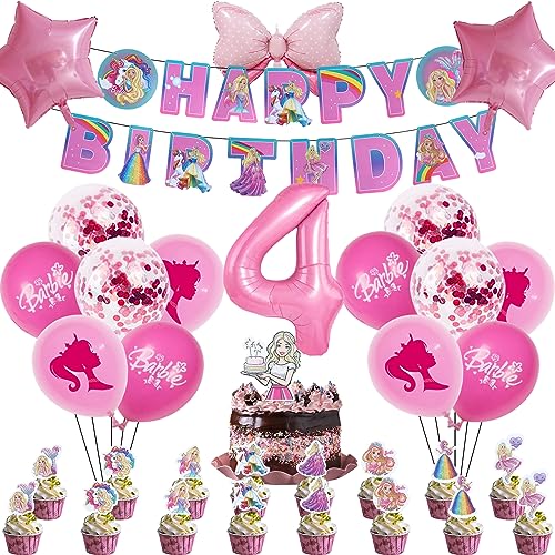 Barbi-Prinzessin Geburtstag Deko Set, Barbi-Prinzessin Deko Geburtstag 4 Jahre, Barbi Party Deko, Barbi Deko Geburtstag Mädchen, Barbi Tortendeko Ballon, Geburtstag Luftballon von MIUNUO