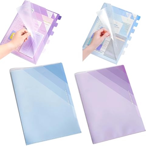 MIUPOO Poly-Projekt-Organizer, Dokumententaschen, Bürotasche, transparente Kunststoff-Aktenordner, L-förmige Aktenhüllen, blau und lila, 2 Stück. von MIUPOO